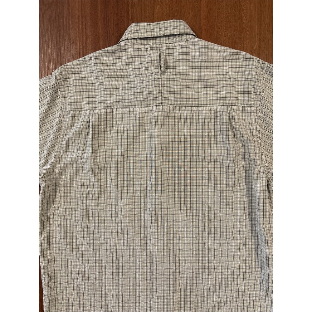 North Face Men's Med Short Sleeve Hiking Outdoor Shirt Green Plaid Poly Blend - Picture 9 of 9